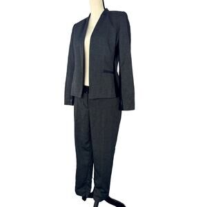 Vintage Worthington Grey Faux Leather Pant Suit Women Sz 4P Checks Plaid Pattern